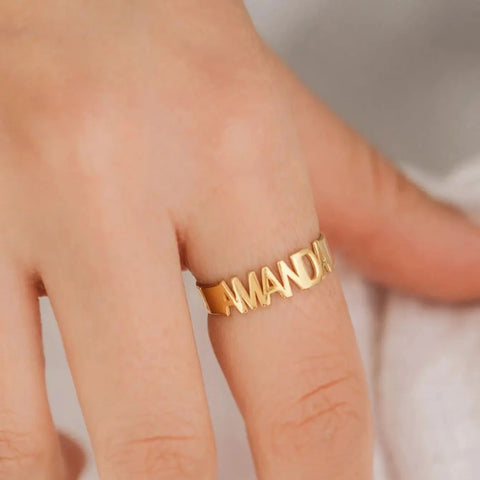 Custom Name Rings For Women Gold Color  Stainless Steel Personalized Engraved Letter Ring Birthday Wedding Christmas Jewelry
