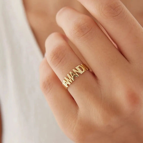 Custom Name Rings For Women Gold Color  Stainless Steel Personalized Engraved Letter Ring Birthday Wedding Christmas Jewelry