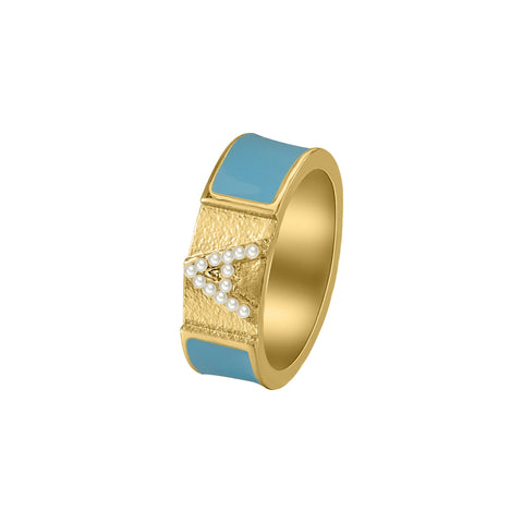 Initial Enamel Pearl Letter Ring