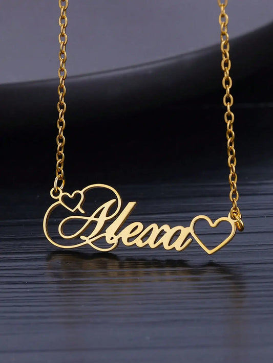 Custom Crown Heart Name Necklaces For Women Stainless Steel Nameplate Crown Font Necklace Handmade Jewelry Couple Gift BFF
