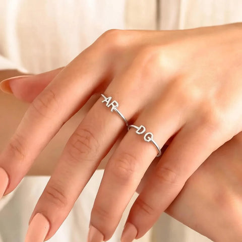 Custom Double Initial Rings For Women 18K Gold Plated Stainless Steel Personalized Letter Ring Wedding Jewelry Gift For Her