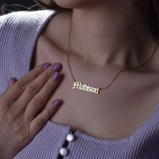 Personalized Old English Font Name Necklace For Women Custom Stainless Steel Chain Pendant Choker Jewelry Gift Bijoux Femme