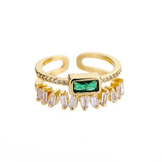 Colorful Cubic Zircon Rings for Women Gold Color Stainless Steel Open Ring Vintage Boho Wedding Party Jewelry Gift Accessories