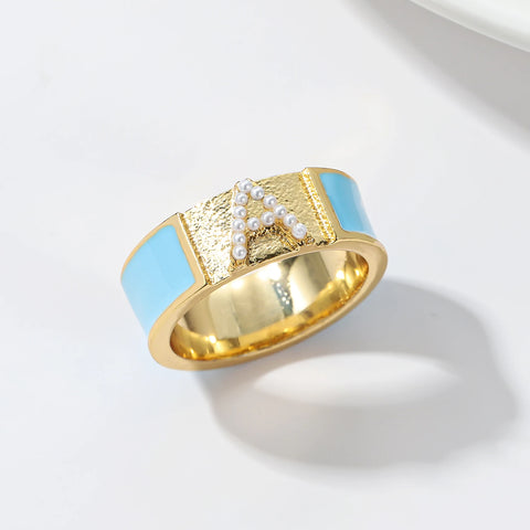 Initial Enamel Pearl Letter Ring