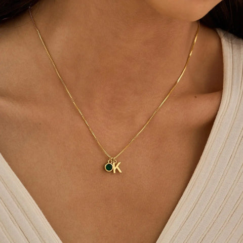 Initial Necklace with Birthstone  Necklace Birthstone Necklace
