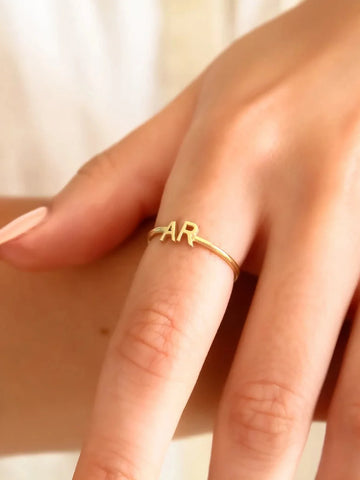 Custom Double Initial Rings For Women 18K Gold Plated Stainless Steel Personalized Letter Ring Wedding Jewelry Gift For Her
