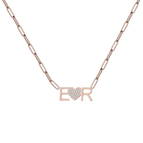 Crystal Heart Paper Clip Initial Necklace