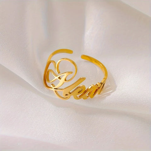 Custom Crown Name Rings For Women Gold Color Personalized Stainless Steel Letter Resizable Ring Waterproof Wedding Jewelry Gift