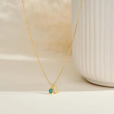 Initial Necklace with Birthstone  Necklace Birthstone Necklace