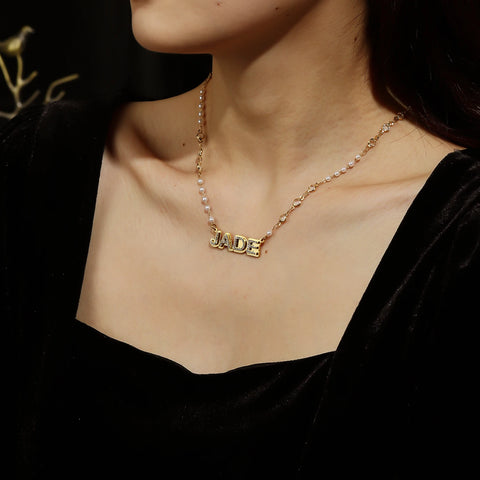 Double Layer Crystal & Pearl Name Necklace