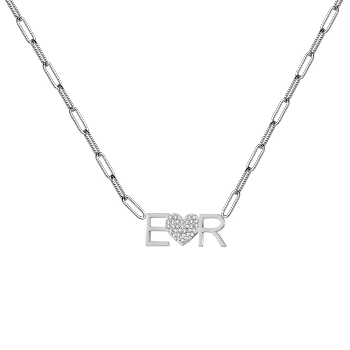 Crystal Heart Paper Clip Initial Necklace