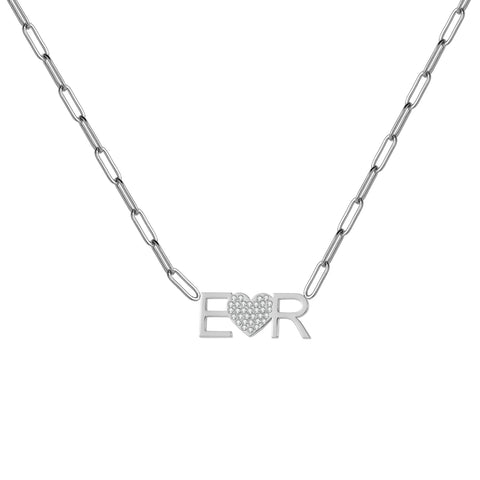 Crystal Heart Paper Clip Initial Necklace