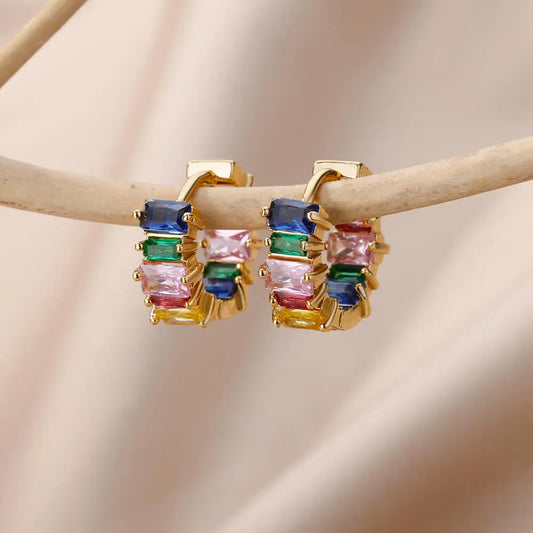 Colored Circled Rainbow Huggie Earrings