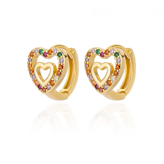 Colorful Double Heart Mini Hoop Earrings