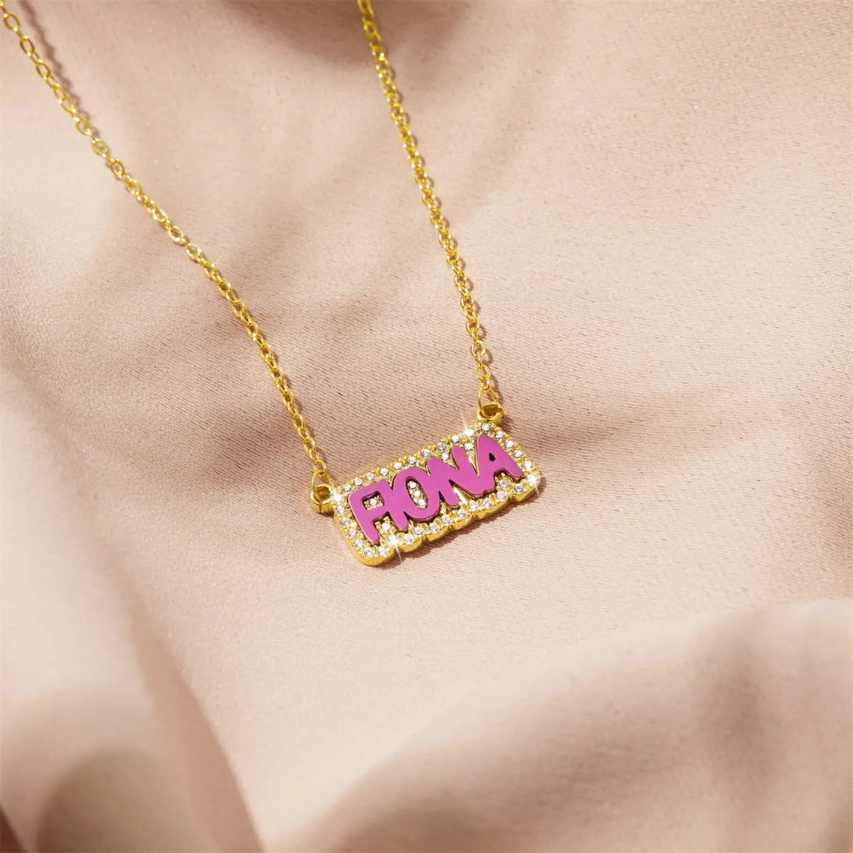 Fairy Diamond Outline Enamel Custom Name Necklace