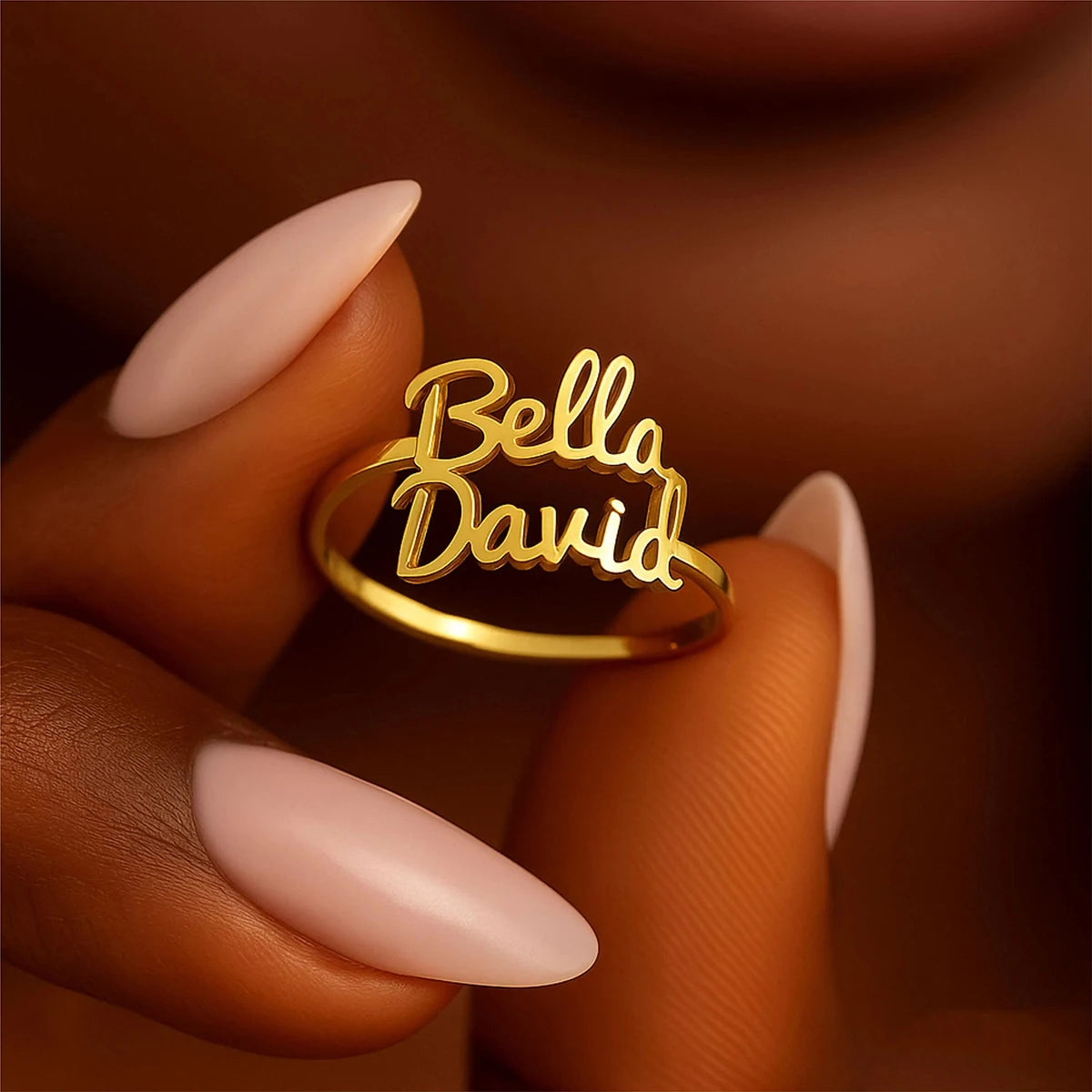 Custom Two Name Rings For Women 18K Gold Plated Stainless Steel Personalized Double Name Ring Wedding Anniversary Birthday Gift