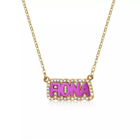 Fairy Diamond Outline Enamel Custom Name Necklace