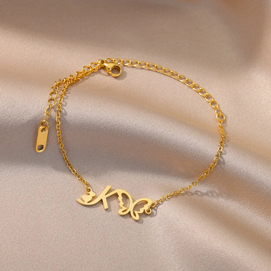 Initial Letter Butterfly Anklet