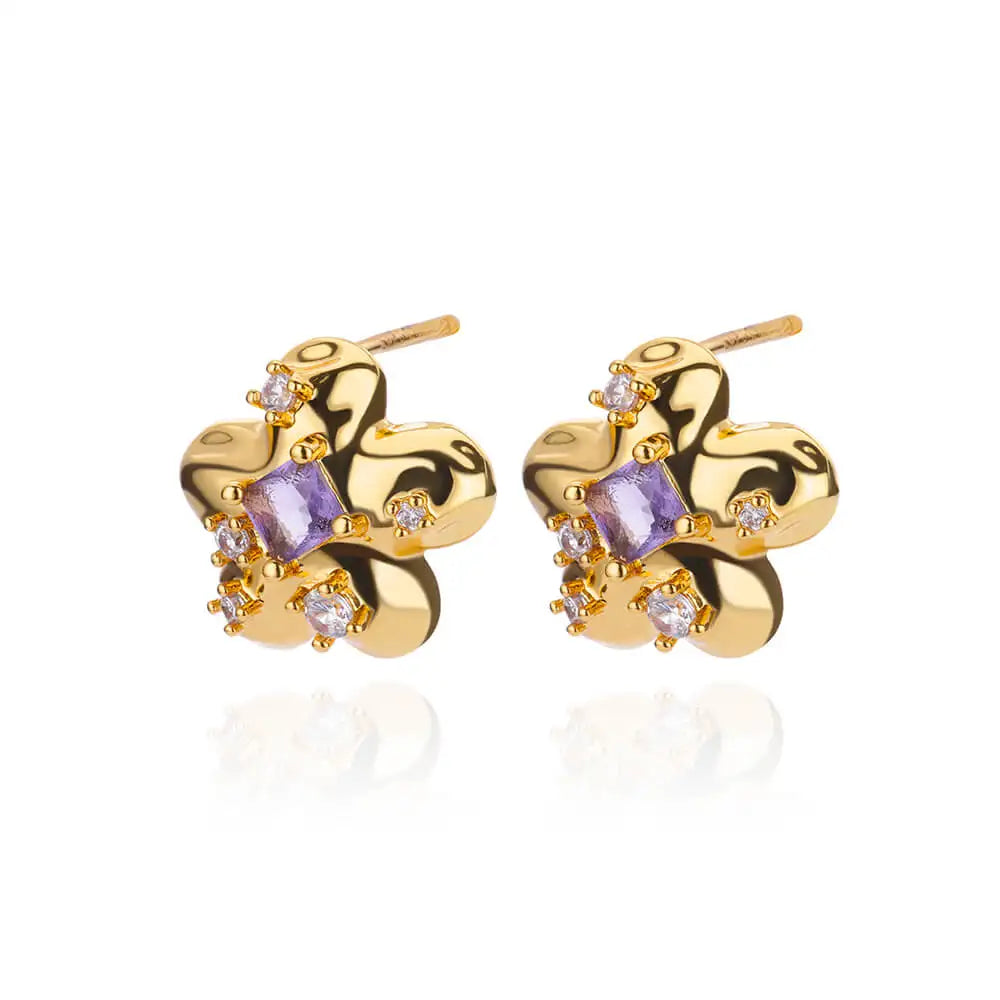 Purple Flower Stud Earrings