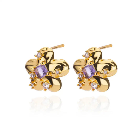 Purple Flower Stud Earrings