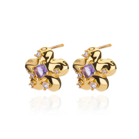 Purple Flower Stud Earrings