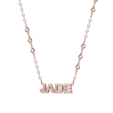 Double Layer Crystal & Pearl Name Necklace