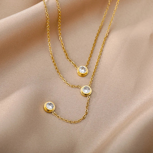 Two layer Diamond Pendant Necklace