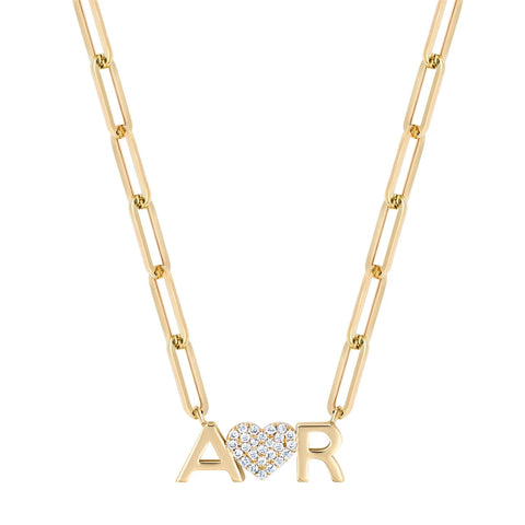 Crystal Heart Paper Clip Initial Necklace