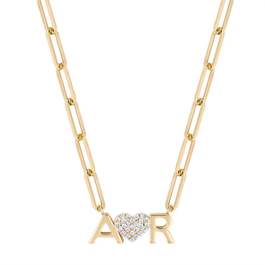 Crystal Heart Paper Clip Initial Necklace