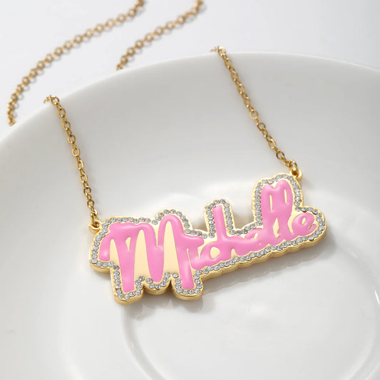 My Heart Enamel Diamond Outline Custom Necklace