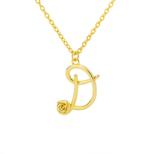 Blooming Rose Custom Initial Necklace